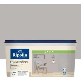 Ripolin Peinture Murale Intérieure Satin 2,5L - Gris Lumière - Monocouche, Haute Couvrance pour Murs, Boiseries, Radiateurs