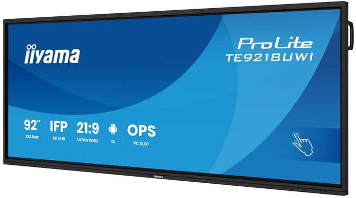 iiyama Écran tactile interactif 92" 5K UHD (5120x2160) avec Android OS 13, Panneau VA antireflet, 50 points de contact, HDMI 4x, USB-C, Haut-parleurs intégrés