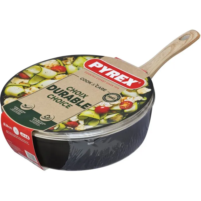Pyrex Sauteuse avec couvercle Cook & Care 28 cm - Anti-adhérent sans PFAS - Compatible induction - Corps aluminium recyclé
