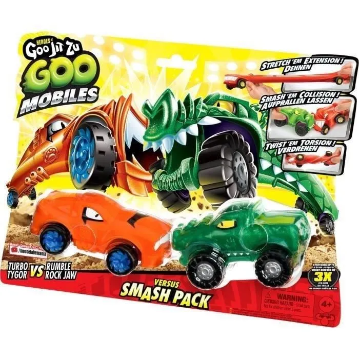 Moose Toys Goo Mobiles Turbo Tyger vs Rumbler Jaw - Kit de 2 Véhicules Miniatures Super-Élastiques et Gluants Heroes of Goo Jit Zu - Collection