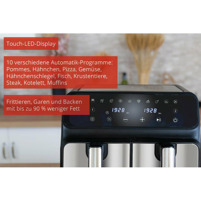 Unold 58685 Friteuse sans huile Double Twin Zone, noir argenté