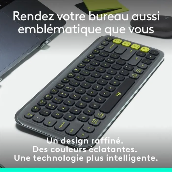 Logitech Pop Icon Keys - Clavier sans fil Bluetooth AZERTY Graphite avec touches multimédia, compatible Windows, Mac, Chrome OS, Linux