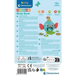 Clementoni L'oiseau tirelire Montessori - Jouet éducatif pour enfant avec jetons colorés - Développe dextérité manuelle, cognitif et sens du toucher