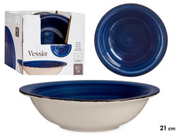 VESSIA Plat creux en grès bleu bordé 21cm