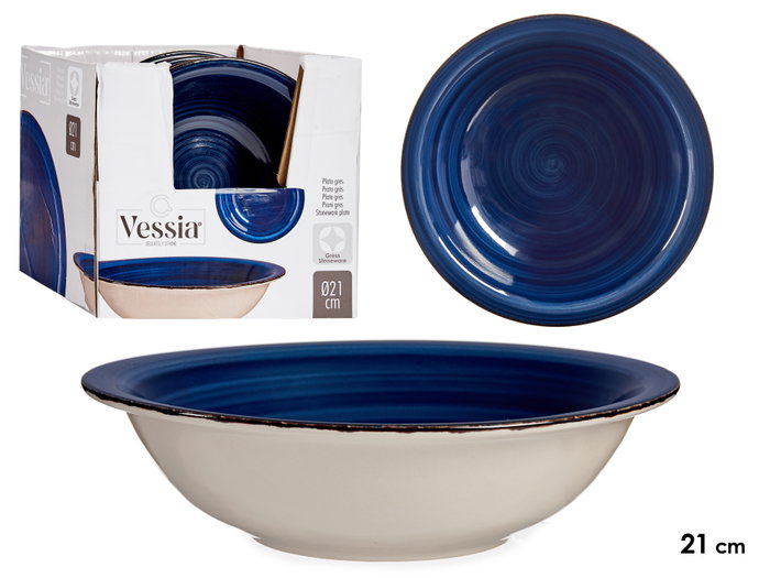 Vessia Assiette Creuse Grès Bleu Bord 21 cm (Set de 24) Vessia Assiette Creuse Grès Bleu Bord 21 cm (Set de 24)
