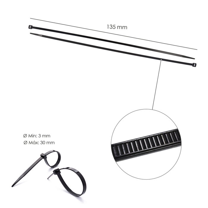 WOLFPACK LINEA PROFESIONAL Collier de serrage en nylon noir 2,5 x 135 mm, lot de 100 unités