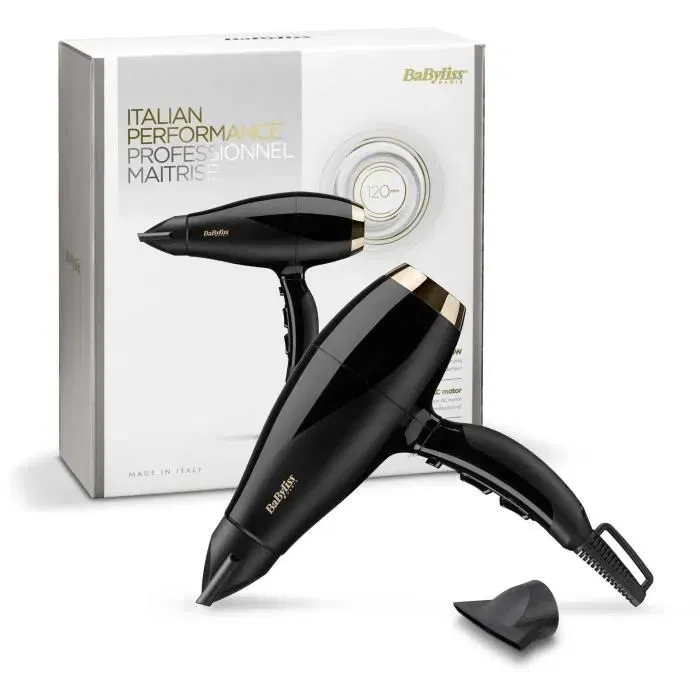 BaByliss Super Pro 2300 6714E - Sèche-cheveux 2300 W professionnel à flux d'air 120 km/h, moteur AC, ionique, 3 températures et 2 vitesses, fonction air froid