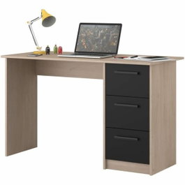 Parisot Bureau droit 3 tiroirs - Décor chêne/noir - ESSENTIELLE