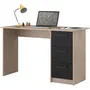 PARISOT Bureau droit avec 3 tiroirs ESSENTIEL - Décor chêne et noir - Dimensions : 121,4 x 55 x 74,5 cm