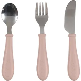 BEABA - Set de 3 couverts d'apprentissage en inox pour enfant - Cuillère, fourchette, couteau - Lavable au lave-vaisselle