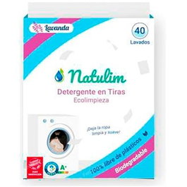 NATULIM Détergent en Tiras 40 Tiras - Écologique, Vegan, Cruelty Free, sans Produits Chimiques Nocifs, Emballage Biodegradable, Parfum Lavande