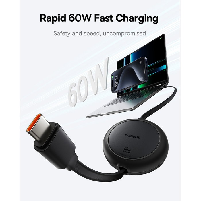 Baseus Free2Pull Mini Câble de Charge USB-C vers USB-C 60W 1m, Noir Baseus Free2Pull Mini Câble de Charge USB-C vers USB-C 60W 1m, Noir