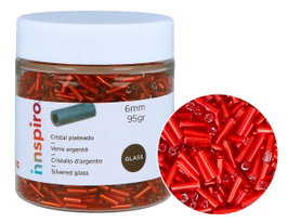 Innspiro Rocaille de verre cylindrique argenté et rouge 1,80x6mm 95g