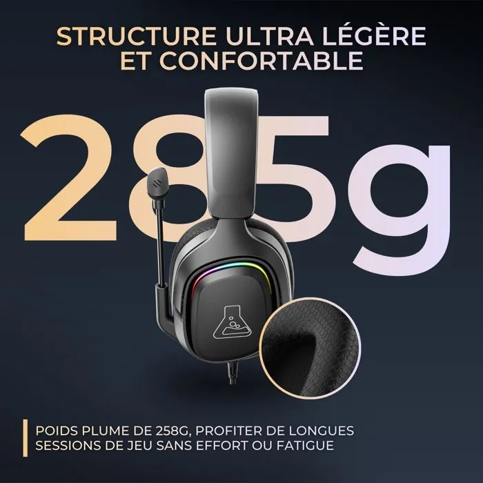 The G-Lab KORP MERCURY - Casque gaming filaire supra-auriculaire RGB - Haut-parleurs 50 mm, micro rétractable, stéréo - Compatible PC, Mac, PS, Xbox, Switch