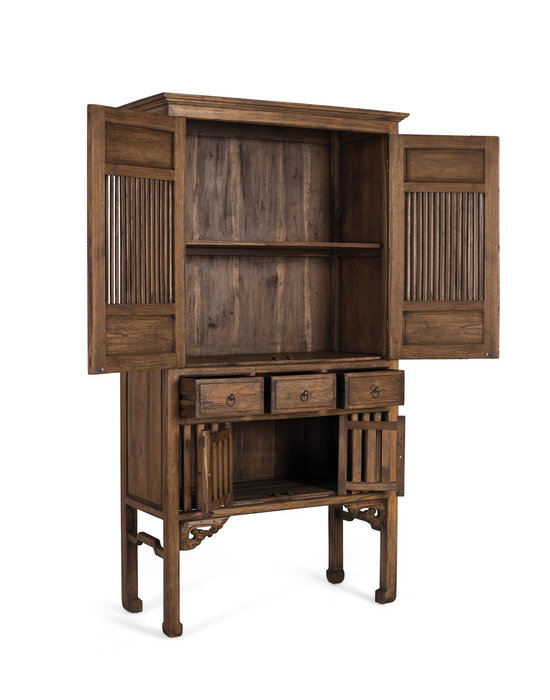 GINER Y COLOMER - Armadio Armoire en Bois Massif de Téca Chêne 176 cm de Haut - 4 Portes, 3 Tiroirs, 1 Étagère - 96 cm de Largeur, 43 cm de Profondeur