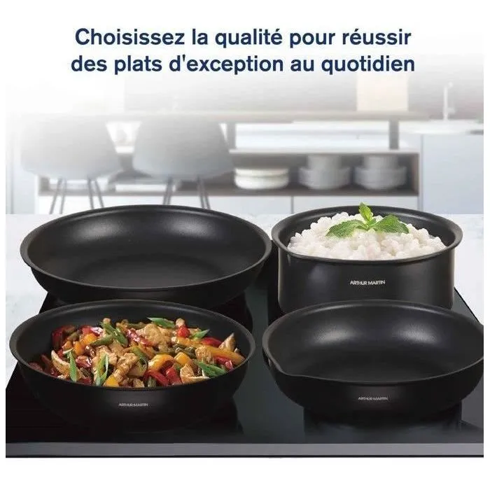 Arthur Martin Batterie de cuisine 20 pièces AM0530, Aluminium anti-adhésif pour tous feux dont induction, avec poêles, casseroles, wok, crêpière et couvercles