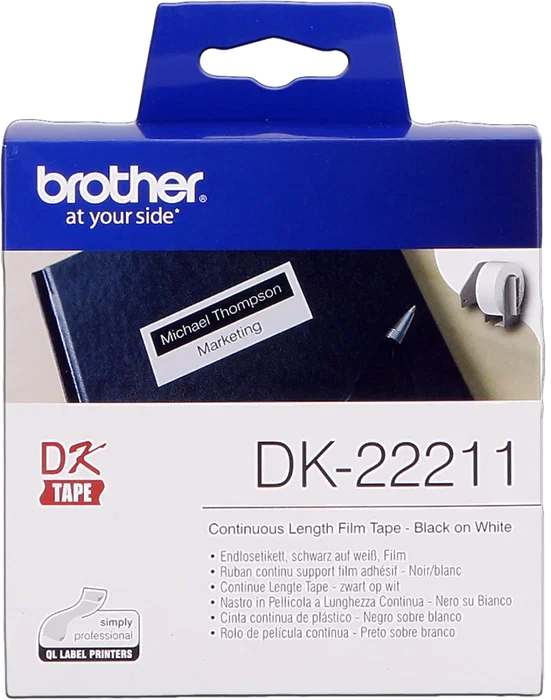 Brother DK-22211 Ruban d'étiquettes continu 29 mm, Noir sur Blanc