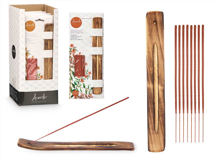 Acorde Lot de 50 bâtons d'encens santal avec support en bambou marron 28.5 x 12 x 1 cm (Set de 24) Acorde Lot de 50 bâtons d'encens santal avec support en bambou marron 28.5 x 12 x 1 cm (Set de 24)