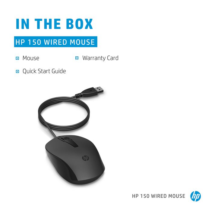 HP Souris filaire HP 150 - Souris 3 boutons avec molette de défilement, confortable et précise pour une productivité optimale