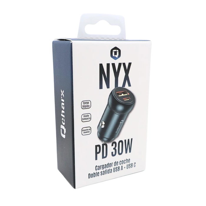 Qcharx international Nyx Chargeur de voiture 30 W USB-A + USB-C Noir