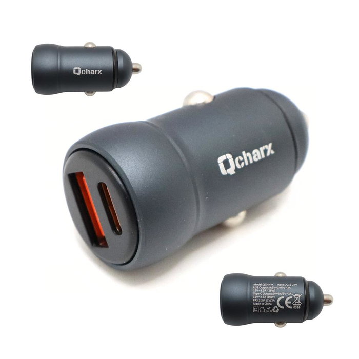 Qcharx international Nyx Chargeur de voiture 30 W USB-A + USB-C Noir