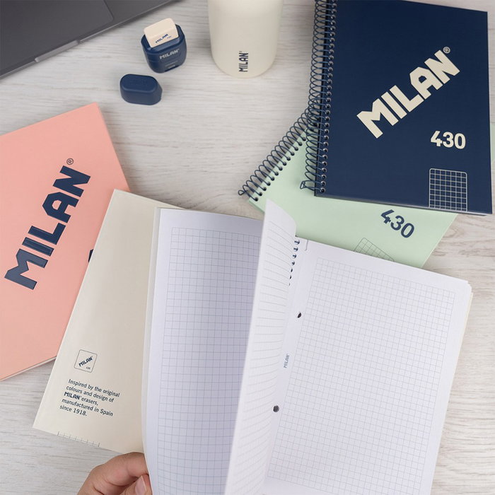 Milan Cahier A5 à spirale beige, 80 feuilles quadrillées, collection 430