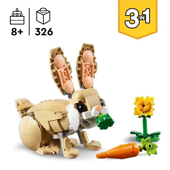 LEGO Creator 31162 Jeu de Construction 3-en-1 L'Adorable Lapin, Lama ou Phoque Articulé, 326 Pièces, pour Enfants à Partir de 8 Ans