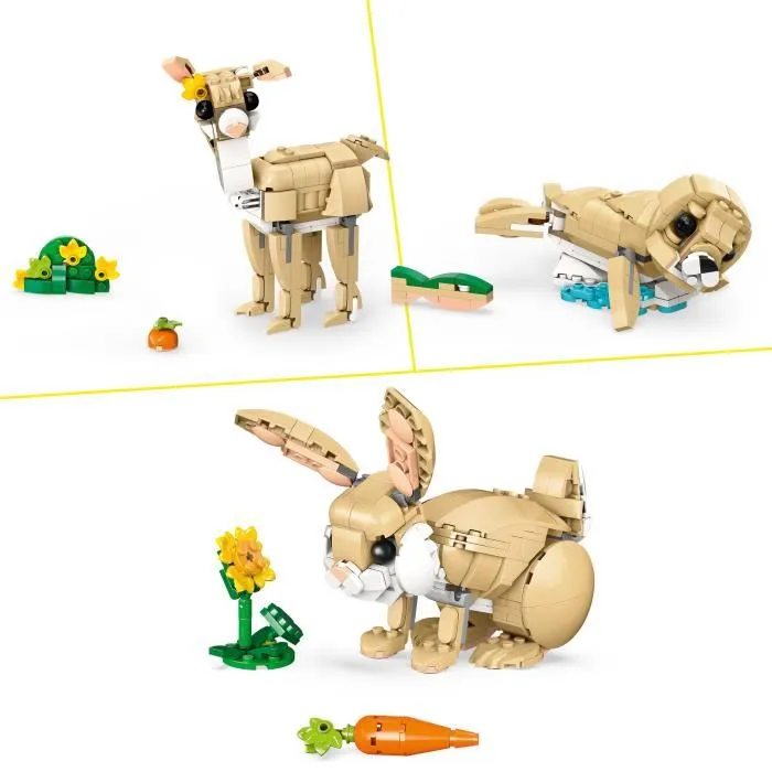 LEGO Creator 31162 Jeu de Construction 3-en-1 L'Adorable Lapin, Lama ou Phoque Articulé, 326 Pièces, pour Enfants à Partir de 8 Ans