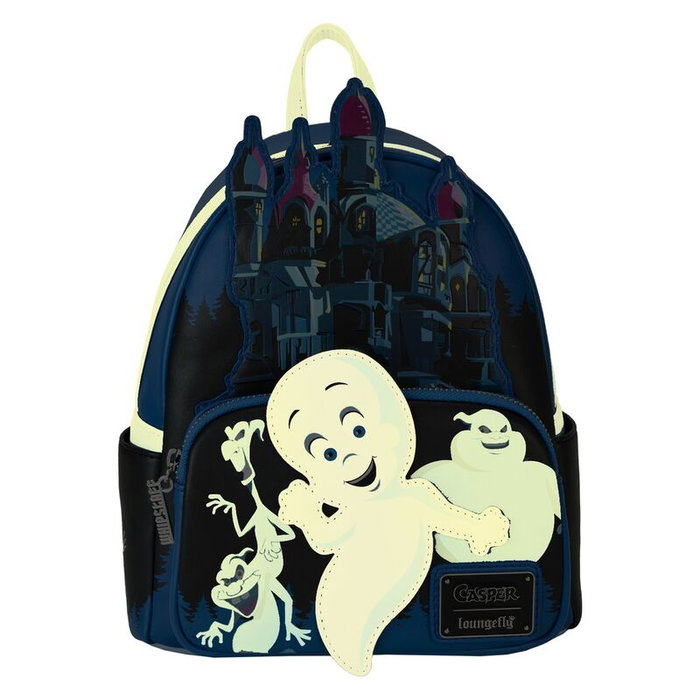 Loungefly Sac à dos Halloween Casper The Friendly Ghost en simili cuir, avec bandoulière réglable, poches latérales et détails phosphorescents