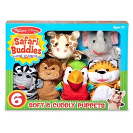 Melissa & Doug Coffret de 6 Marionnettes à Main Safari Animaux Girafe Éléphant Zèbre Singe Perroquet Tigre Jeu Enfant Dès 2 Ans