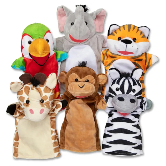 Melissa & Doug Coffret de 6 Marionnettes à Main Safari Animaux Girafe Éléphant Zèbre Singe Perroquet Tigre Jeu Enfant Dès 2 Ans