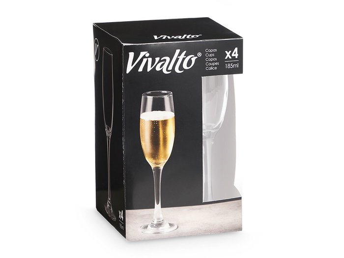 Vivalto Coupe à Cava 185 ml en Verre Transparent 6.5x22.5x6.5 cm (Set de 24)