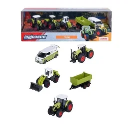 Majorette - Coffret Cadeau 5 Véhicules Agricoles Class Tracteur Chargeuse Camion Remorque à Roues Libres 1/64 pour Enfants Dès 3 Ans