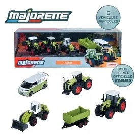 Majorette - Coffret Cadeau 5 Véhicules Agricoles Class Tracteur Chargeuse Camion Remorque à Roues Libres 1/64 pour Enfants Dès 3 Ans