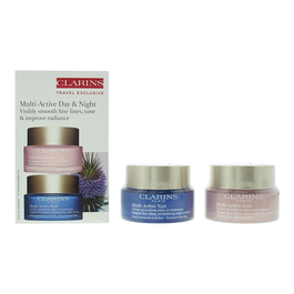 Clarins Set Multi-Active Jour Crème Anti-Âge Hydratante Visage 50 ml + Multi-Active Nuit Crème à l'Acide Hyaluronique 50 ml - Coffret Soin