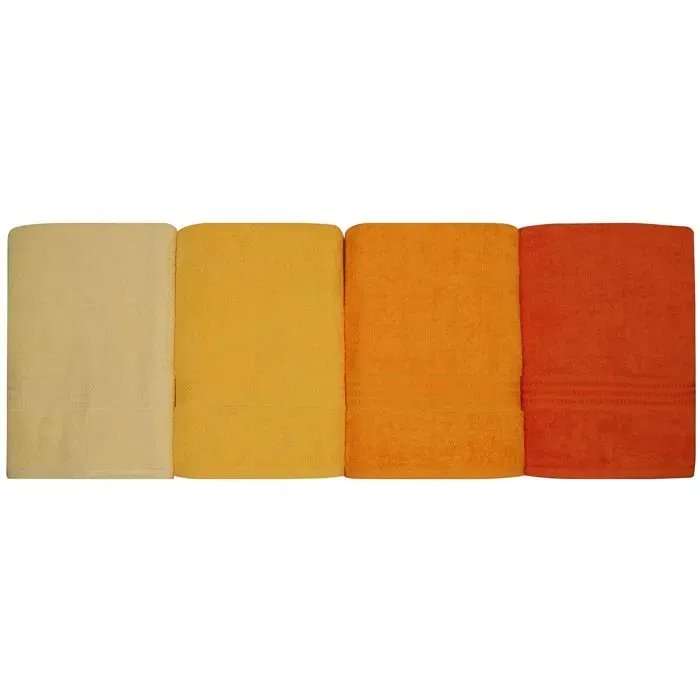 Ensemble de 4 serviettes de bain en coton 100%, 70 x 140 cm, Jaune vif - Confort absorbant et design moderne