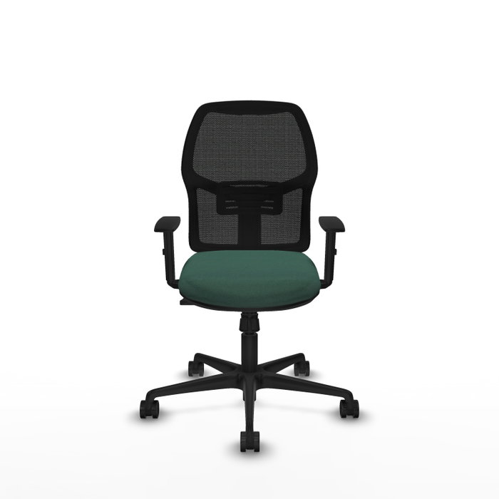 Chaise Alfera Synchro 4 positions tissu Vert foncé Maille Noir Base en nylon noir Accoudoir 1D Sans appui-tête Roulettes 65mm nylon