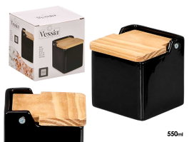 VESSIA Salière carrée noire avec couvercle