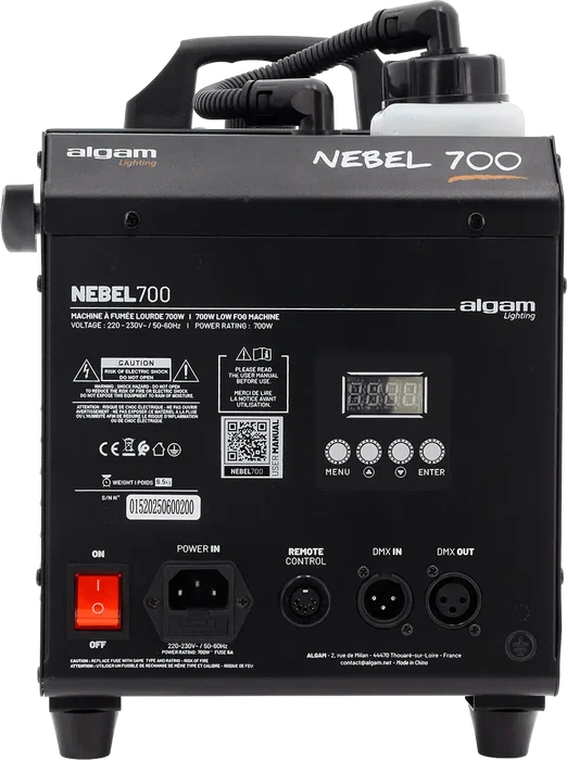 ALGAMLIGHT Nebel 700 - Machine à fumée dense 700W avec télécommande et DMX512 pour événements et scènes ALGAMLIGHT Nebel 700 - Machine à fumée dense 700W avec télécommande et DMX512 pour événements et scènes