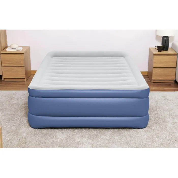 Bestway - Lit gonflable Tritech 2 places avec pompe intégrée (152 x 203 x 46 cm) - Revêtement antimicrobien pour camping
