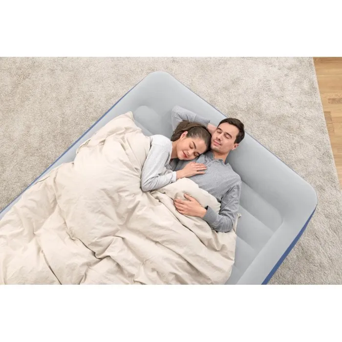 Bestway - Lit gonflable Tritech 2 places avec pompe intégrée (152 x 203 x 46 cm) - Revêtement antimicrobien pour camping