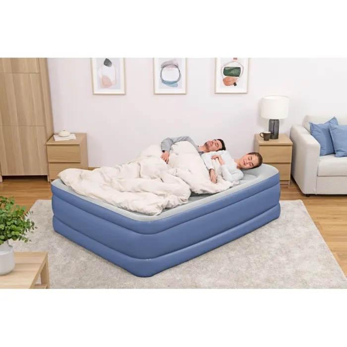 Bestway - Lit gonflable Tritech 2 places avec pompe intégrée (152 x 203 x 46 cm) - Revêtement antimicrobien pour camping