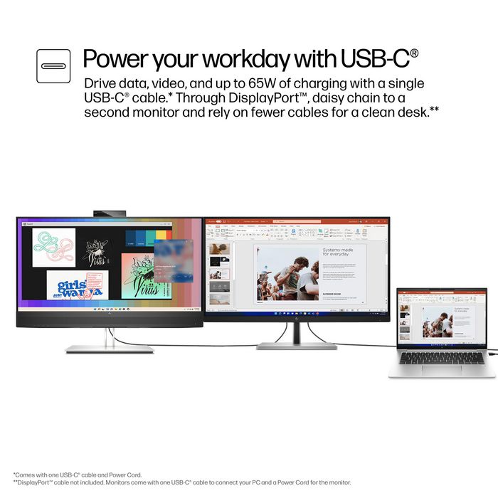 HP Écran de conférence HP E27m G4 - Écran QHD 27" avec webcam rétractable 5 MP, micros, haut-parleurs et USB-C 65W pour vidéoconférence Zoom