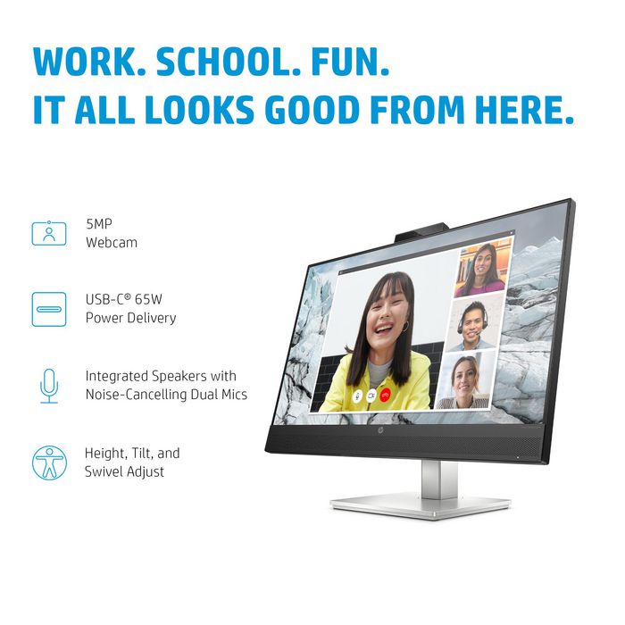 HP Écran de conférence HP E27m G4 - Écran QHD 27" avec webcam rétractable 5 MP, micros, haut-parleurs et USB-C 65W pour vidéoconférence Zoom