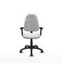 Chaise de bureau Algarra avec mécanisme de contact permanent de base, recouverte de tissu blanc. Équipée d'une base en polyamide noir, d'accoudoirs 2D et de roulettes pour parquet.