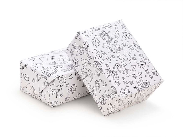 Pincello Papier Cadeau 70 cm x 1,5 m Licornes et Sirènes à Colorier (Set de 50)