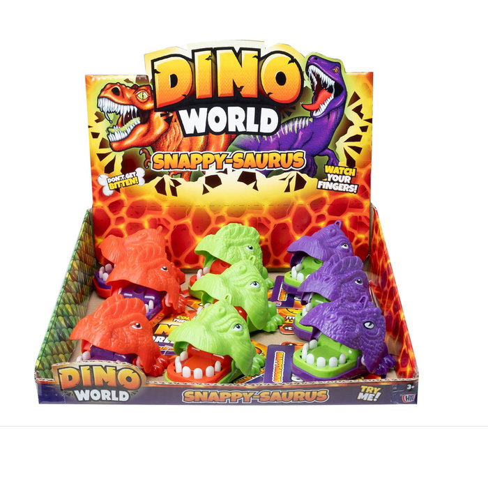 HTI Snappysaurs - Tête de dinosaure à remonter avec mouvement de morsure aléatoire - Jouet d'éveil pour enfant dès 3 ans - Disponible en 3 couleurs