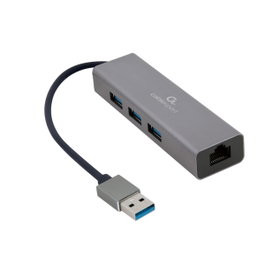 GEMBIRD Hub USB 3.0 avec 3 ports USB A, 1 prise USB A et port RJ45, A-AMU3-LAN-01