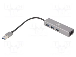 GEMBIRD Hub USB 3.0 avec 3 ports USB A, 1 prise USB A et port RJ45, A-AMU3-LAN-01