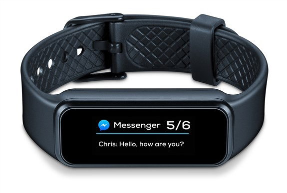 Beurer AS-99 Montre connectée / Tracker d'activité avec capteur de fréquence cardiaque Bluetooth, notifications d'appels et SMS, compatible applications sportives